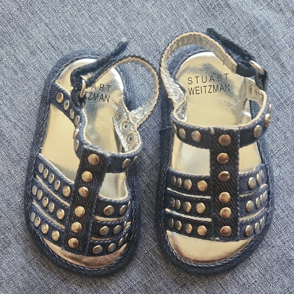 Stuart‎ Weitzman Baby Kemp Gladiator Denim Sandal Studded Size 3